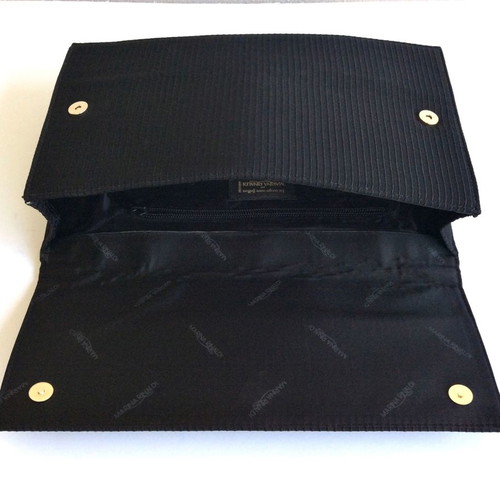 Marina Rinaldi clutch bag used, black ribbed satin