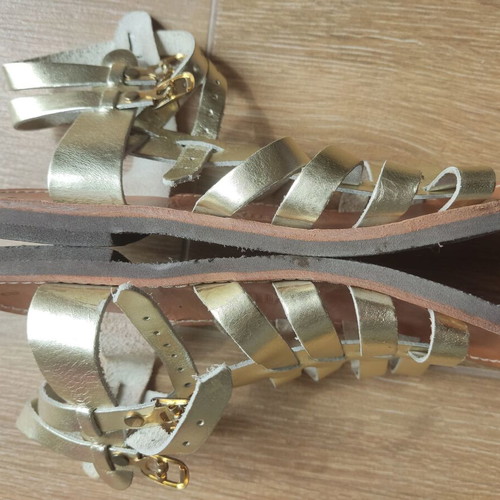Leather gold gladiator sandals used, classic Greek style size 38