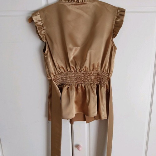 Ysatis satin blouse gold like new, elastic waist
