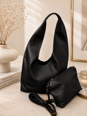 Black Hobo Bag Set with Matching Pouch new