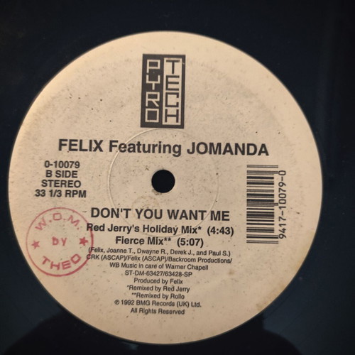 Felix Don’t You Want Me 12″ Vinyl Maxi Single used, original US 1992