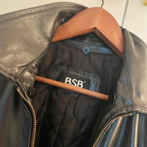 BSB black leather coat size L, slim fit