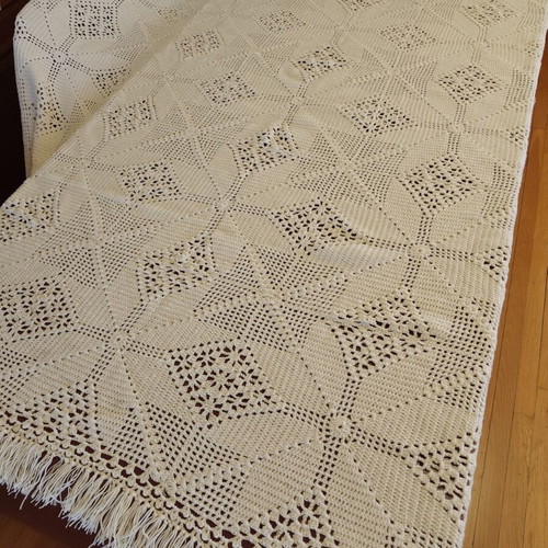 Woolen handmade knitted blanket beige 200x240 cm like new