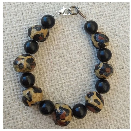 Handmade leopard bracelet new with recycled paper beads
