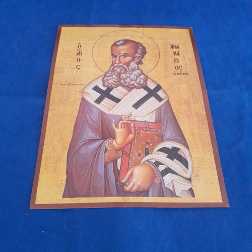 Saint Athanasios paper icon new, 1970s, 20x26 cm