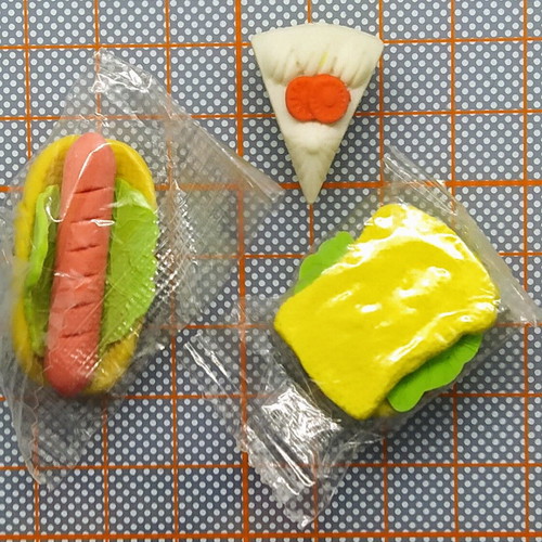 Small Japanese snack erasers new, set of 3 pieces