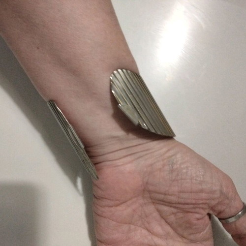Handmade Statement Pleated Two-Tone Silver-Gold Cuff Bracelet Like New