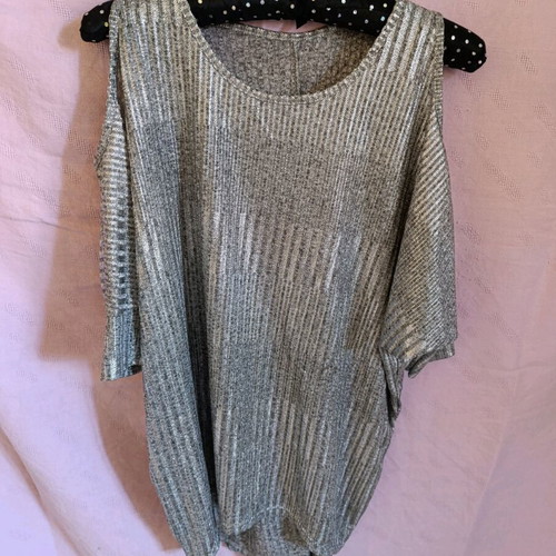 Women's blouse like new, silver shiny fabric, shoulder cutouts, sizes S and M