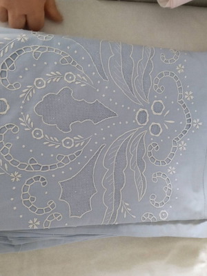 Embroidered double bed sheet set with 2 blue pillowcases new