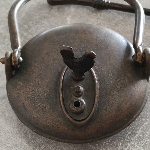 Antique Betty Oil Lamp used, cast iron with rooster design
