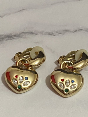 Heart earrings with colorful rhinestones clip, like new