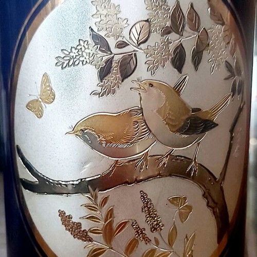 Porcelain vase The art of chokin Made in Japan like new, cobalt blue
