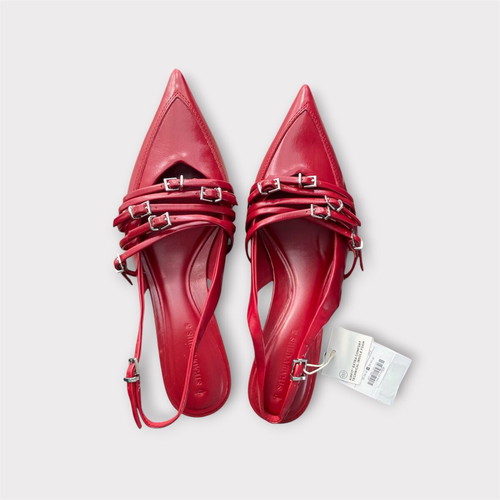 Red buckle slingback sandals and platforms new, size 38