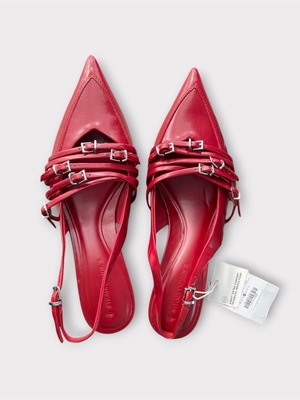 Red buckle slingback sandals and platforms new, size 38