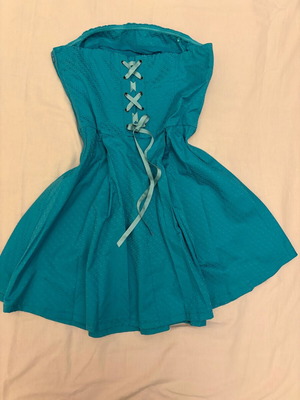 Naf Naf strapless coquette lolita lace-up dress like new, blue and green