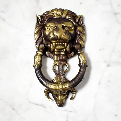 Solid brass door knocker with lion head new