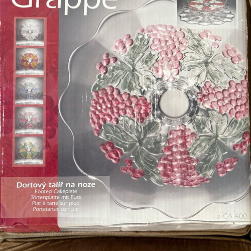 Bohemia Footed Cakeplate Like New, 39 cm, Embossed Grape Design