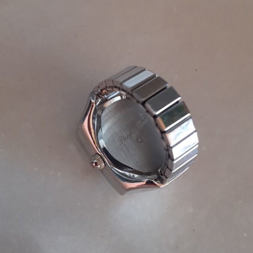 Vintage silver ring watch with rhinestones, decorative
