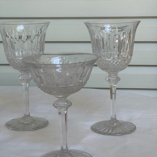 Saint Louis crystal glass set of 9 used, antique Art Deco 1928