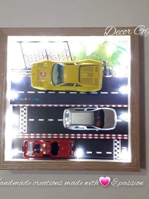 Handmade wooden decorative frame with car theme