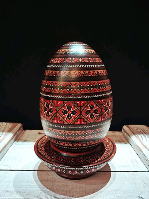 XL Handmade Wooden Pysanka Egg like new Karpathian Folk Art