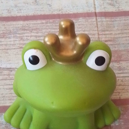 Moses plastic coin bank frog king used