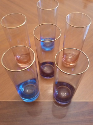 Vintage glass highball water and juice glasses set of 6, retro polka dot design