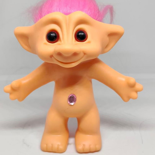 Collectible Efxoulis Troll Doll with Pink Hair and Crystal like new