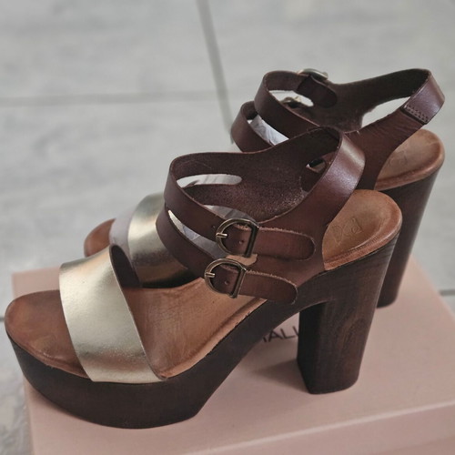 Charalas leather platform sandals, 14 cm heel, size 40