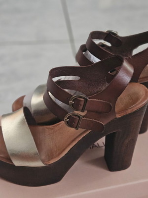 Charalas leather platform sandals, 14 cm heel, size 40