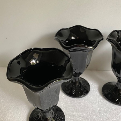Vintage set of 4 black footed dessert glasses Fidenza Italy like new