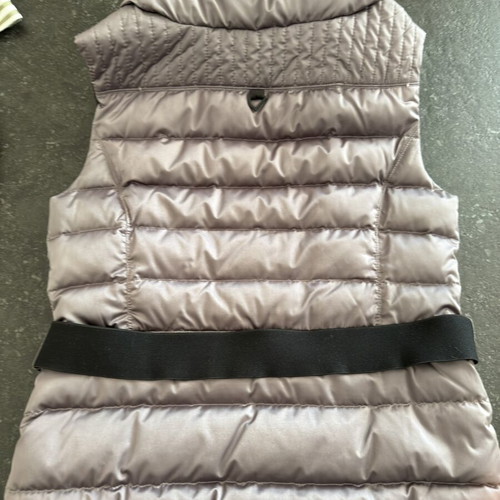 Zara Woman quilted puffer vest used, metallic taupe with black faux-shearling collar