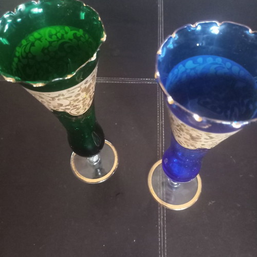 Set of crystal gilded vases used, 1960s