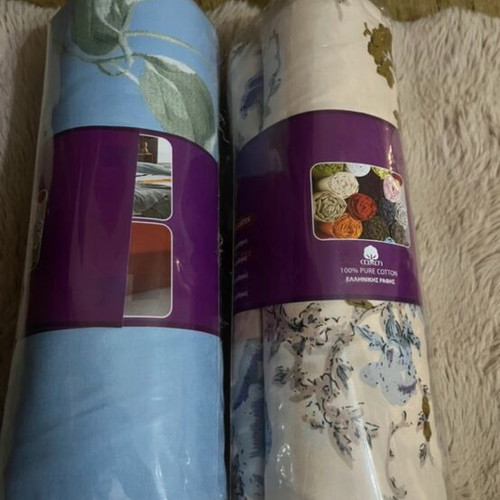 Two sets of king-size cotton satin fitted sheets with pillowcases, new