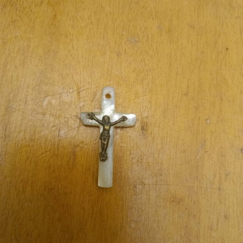 Jerusalem cross used with mother-of-pearl base and metal crucifix
