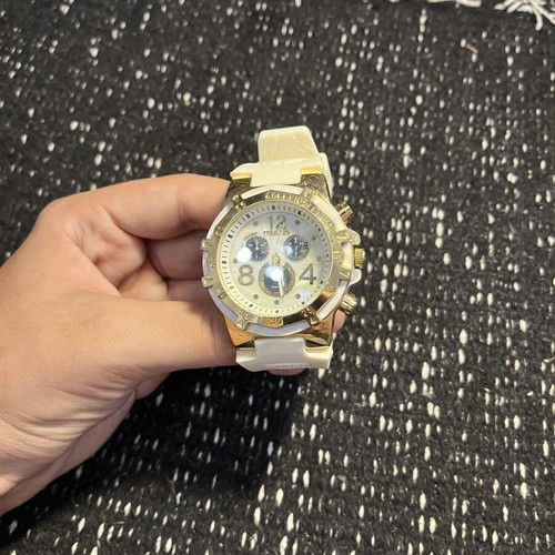 Mulco Chronograph watch with gold and white silicone strap, like new
