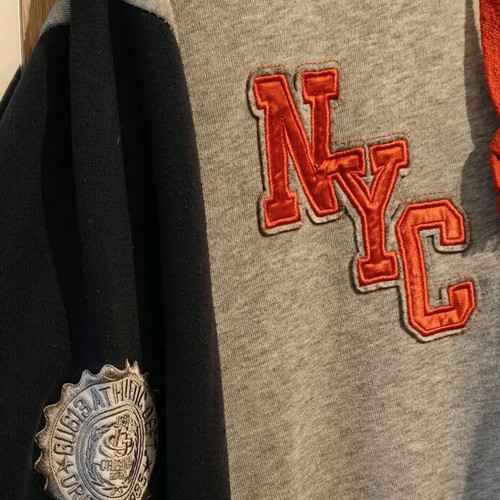 Varsity Jacket used, gray and dark blue, medium/large size