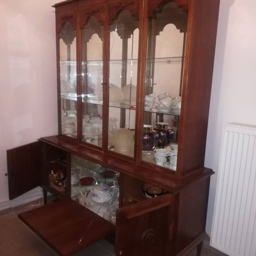 Vintage display cabinet used, American style 1960s walnut wood