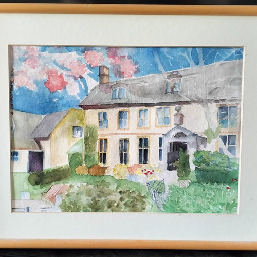 Original watercolor painting 'The Hotel' 2016 with frame and mat