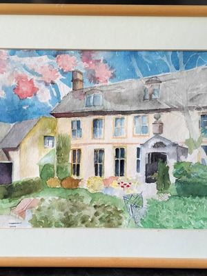 Original watercolor painting 'The Hotel' 2016 with frame and mat