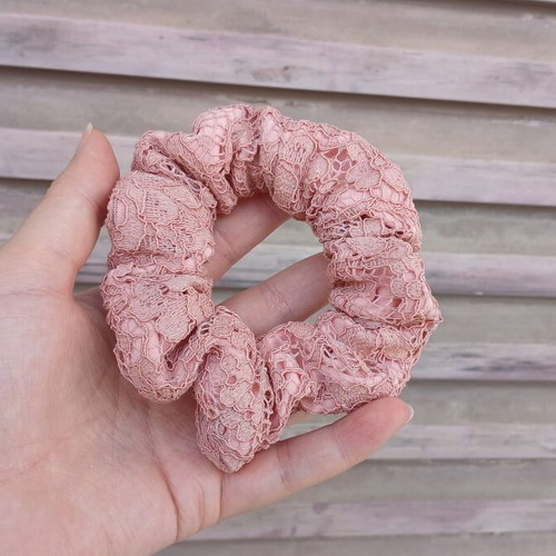 Handmade hair scrunchie with double fabric apricot color