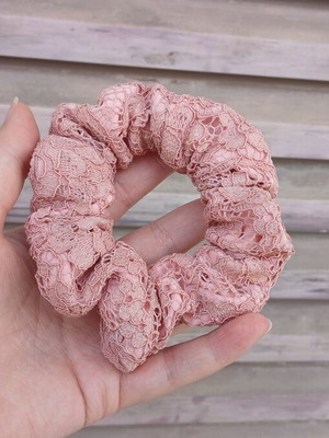 Handmade hair scrunchie with double fabric apricot color