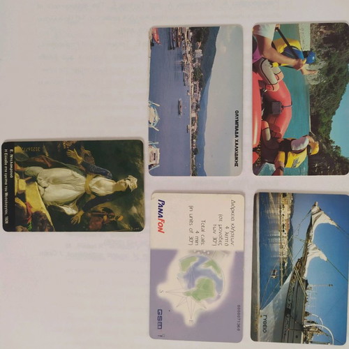 Phone cards used, set of 5 pieces