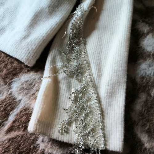 Zara blouse new, beige with rhinestone chain on sleeves