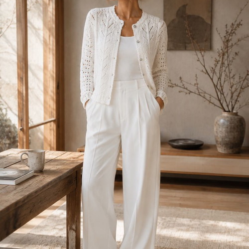 White handmade knitted vintage cardigan like new, size M