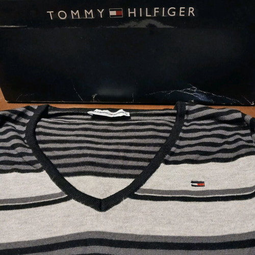 Tommy Hilfiger blouse used, size M, striped gray white black