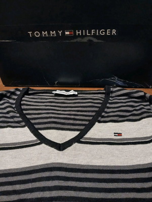 Tommy Hilfiger blouse used, size M, striped gray white black