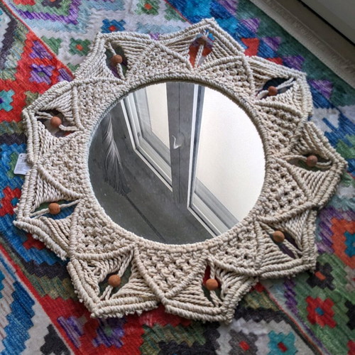 Macrame boho decorative mirror new, round