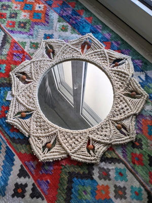 Macrame boho decorative mirror new, round