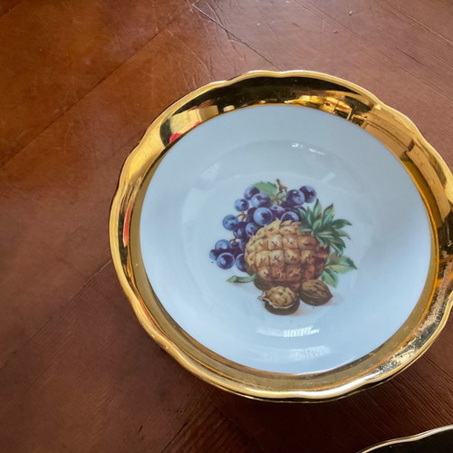Czechoslovakia pasta plate and bowl set with gold trim